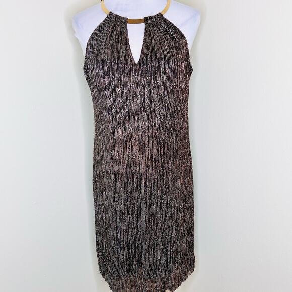 Beyond by Ashley Graham Dress 8 Gold Metallic Party Event Cocktail Evening Black - Picture 1 of 11